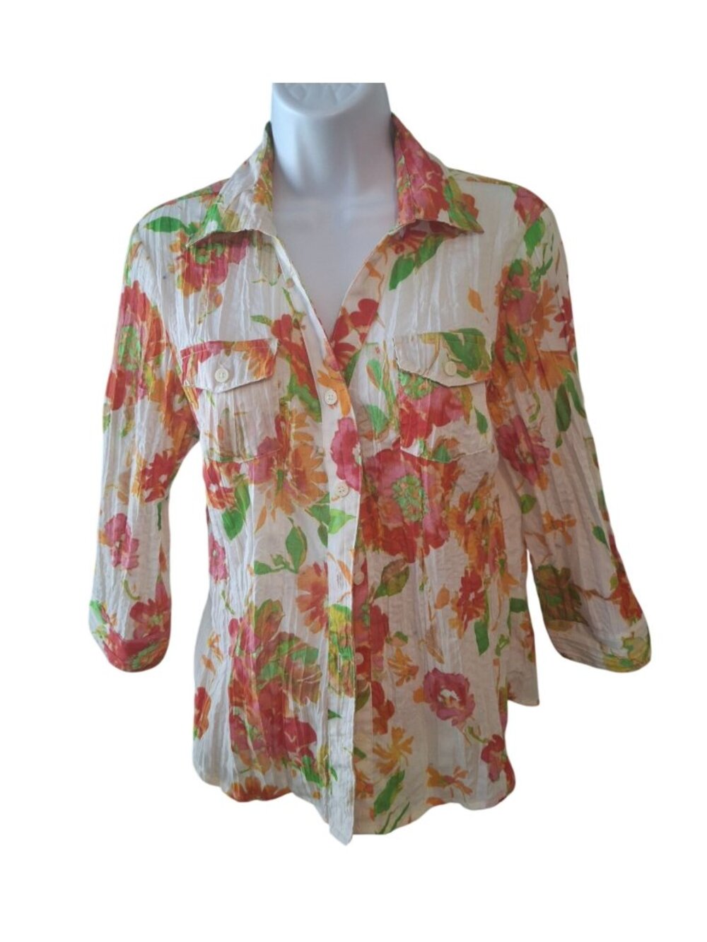 Kim Rogers Petite Floral Button Shirt PS Cottagecore Lightweight Spring Chic